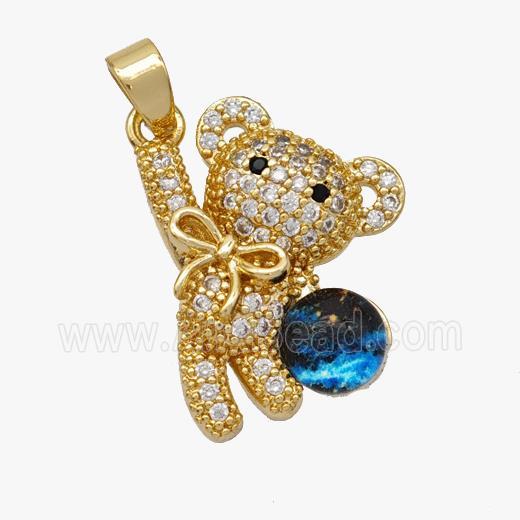 Copper Bear Pendant Pave Acrylic Zirconia Gold Plated