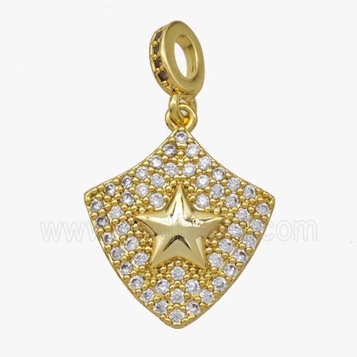 Copper Shield Pendant Pave Zirconia Heart Gold Plated
