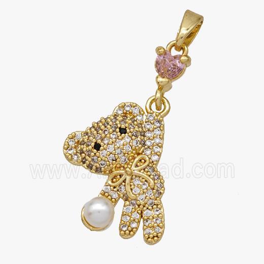 Copper Bear Pendant Pave Zirconia Gold Plated