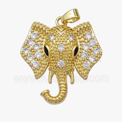 Copper Elephant Pendant MicroPave Zirconia Gold Plated