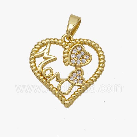 Copper Heart Pendant Pave Zirconia MOM Gold Plated