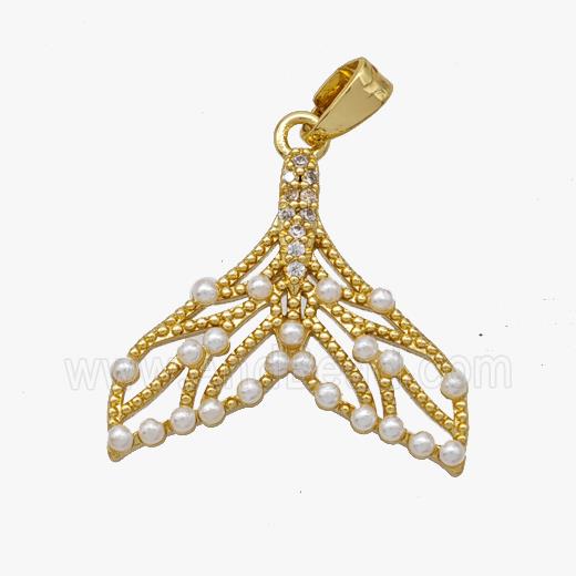 Copper Shark-tail Pendant Pave Pearlized Resin Gold Plated