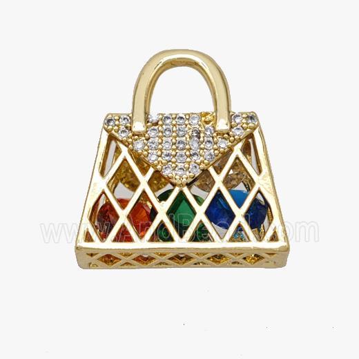 Copper Handbag Pendant Pave Zirconia Gold Plated