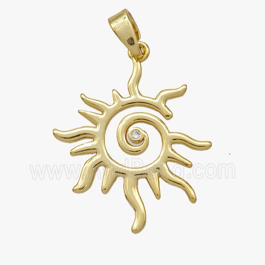 Copper Sun Pendant Pave Zirconia Gold Plated