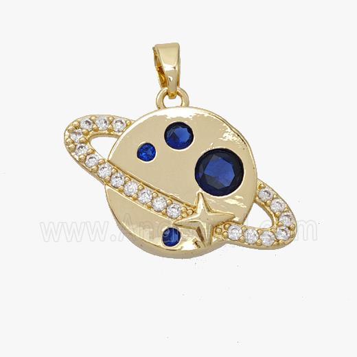 Copper Planet Pendant Pave Zirconia Gold Plated