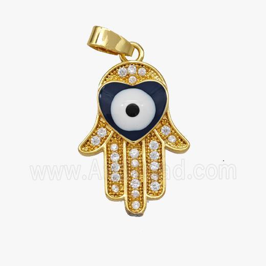 Copper Hamsahand Pendant Pave Zirconia Eye Enamel Gold Plated