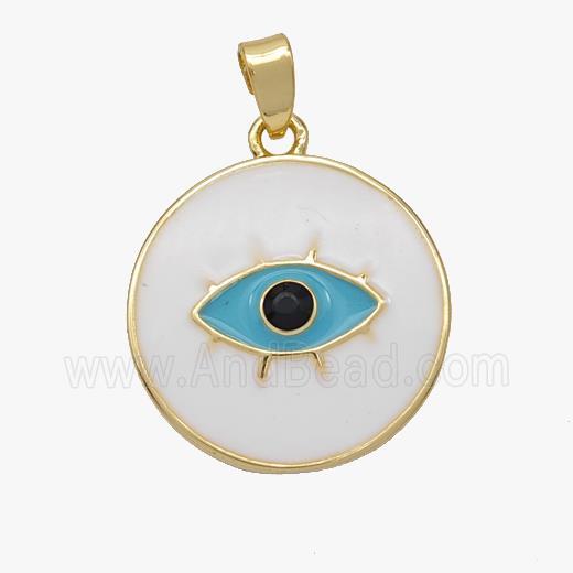 Copper Eye Pendant Teal White Enamel Gold Plated