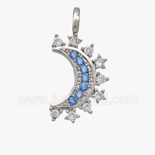 Copper Moon Pendant Pave Zirconia Platinum Plated