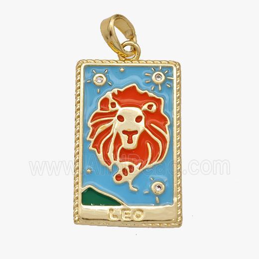 Copper Tarot Card With Leo Blue Red Enamel Gold Plated