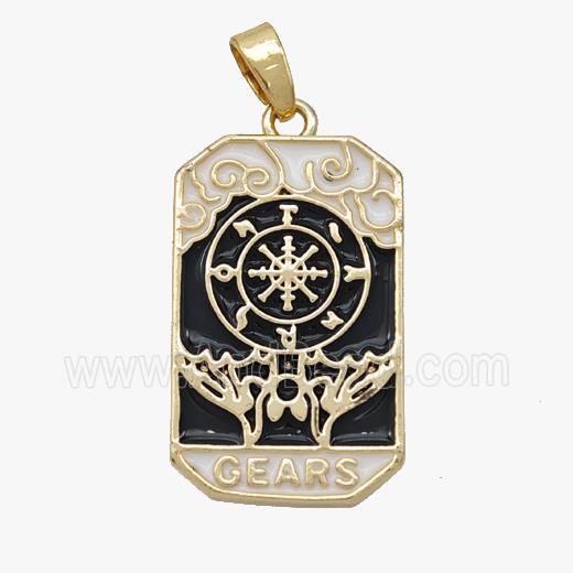 Copper Tarot Card Pendant Enamel Gears Gold Plated