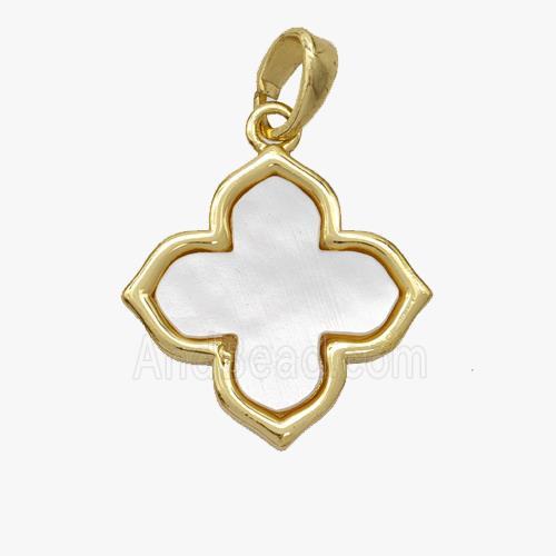 Copper Clover Pendant Pave Shell Gold Plated