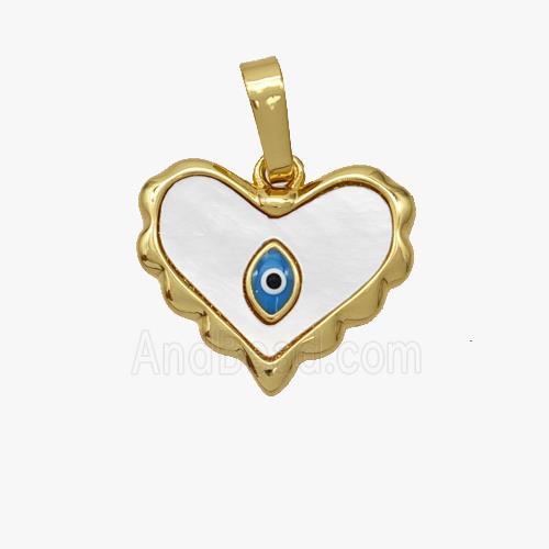 Copper Heart Eye Pendant Pave Shell Gold Plated