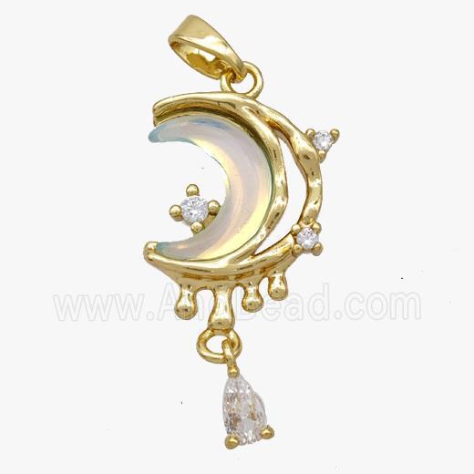 Copper Moon Pendant Pave Acrylic Gold Plated