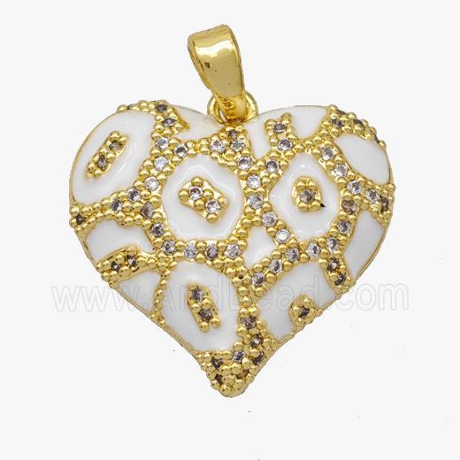 Copper Heart Pendant Micropave Zirconia White Enamel Gold Plated