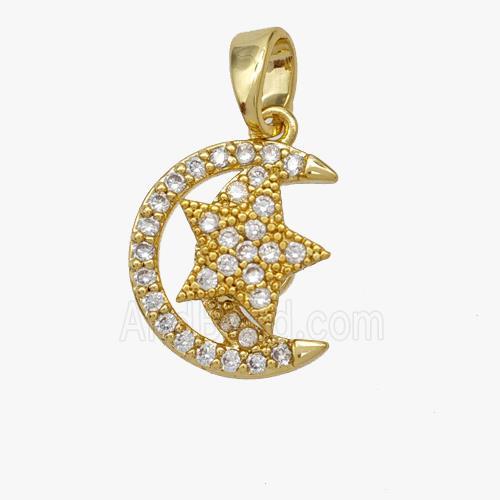 Copper Moon Star Pendant Pave Zirconia Gold Plated