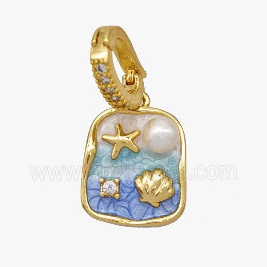 Copper Scallop Shell Pendant Starfish Painted Gold Plated