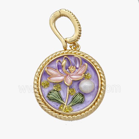 Copper Flower Pendant Pave Pearl Painted Gold Plated