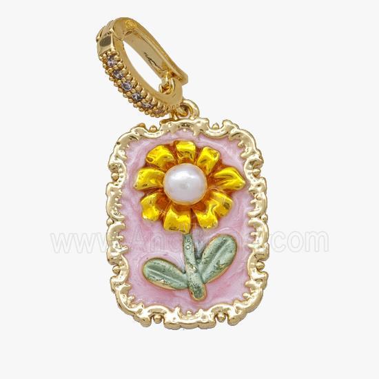 Copper Flower Pendant Pave Pearl Painted Gold Plated