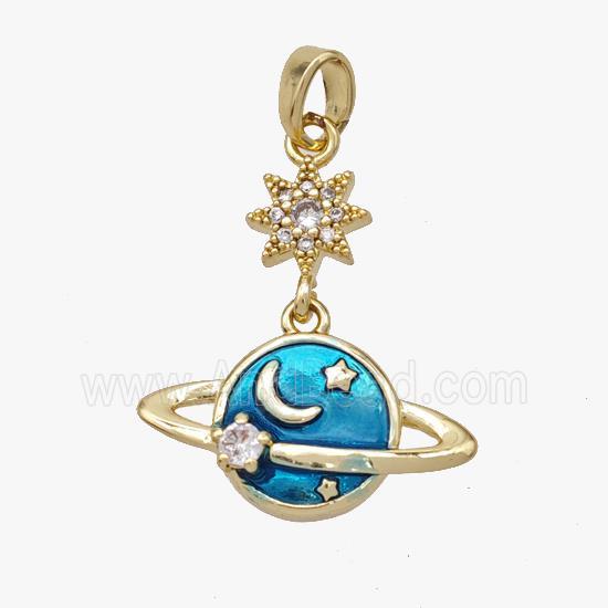 Copper Planet Star Pave Zirconia Pendant Painted Gold Plated