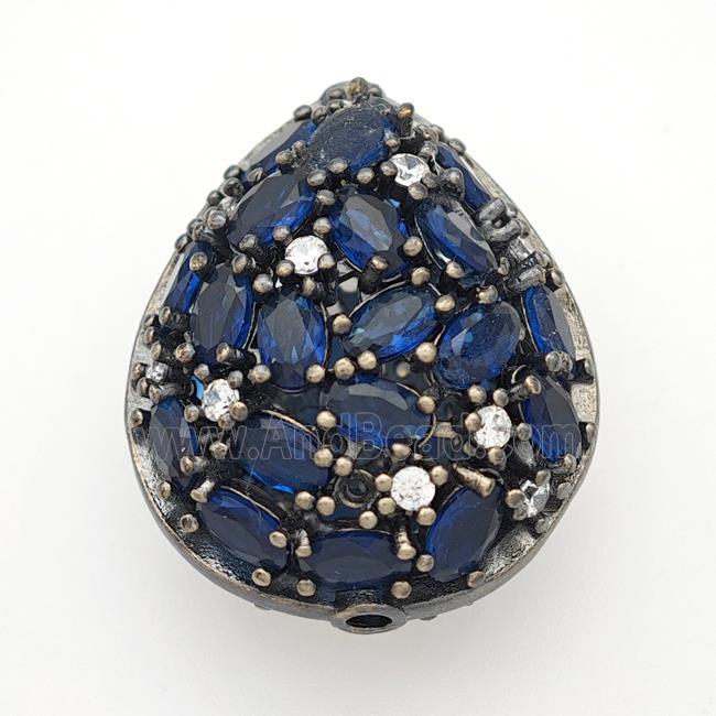 Copper Teardrop Beads Micropave Blue Crystal Glass Black Plated