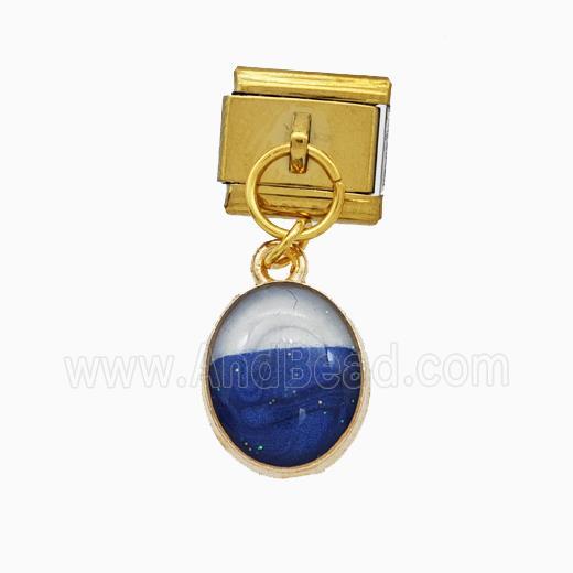Stainless Steel Element For Module Bracelet With Copper Oval Blue Painted Gold Plated