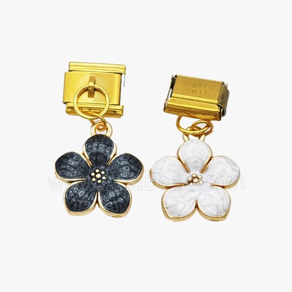 Stainless Steel Element For Module Bracelet With Copper Flower Pendant Enamel Gold Plated Mixed