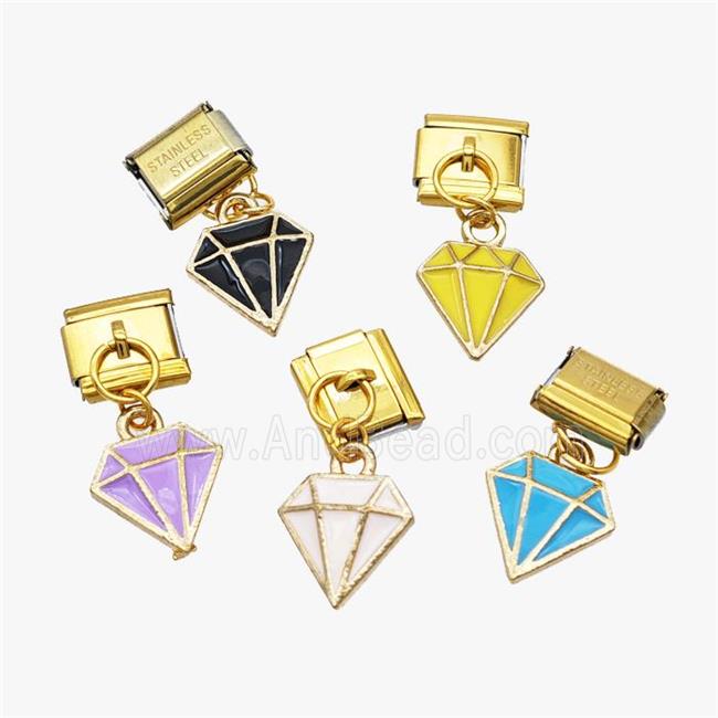 Stainless Steel Element For Module Bracelet With Copper Diamond Pendant Enamel Gold Plated Mixed