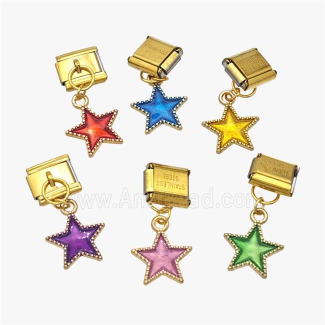 Stainless Steel Element For Module Bracelet With Copper Star Pendant Painted Gold Plated Mixed