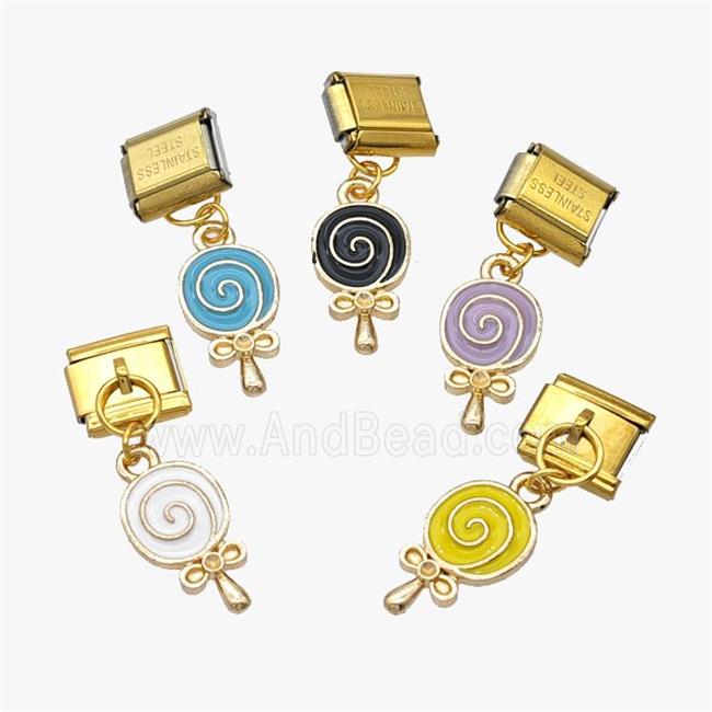Stainless Steel Element For Module Bracelet With Copper Magic Wand Pendant Enamel Gold Plated Mixed