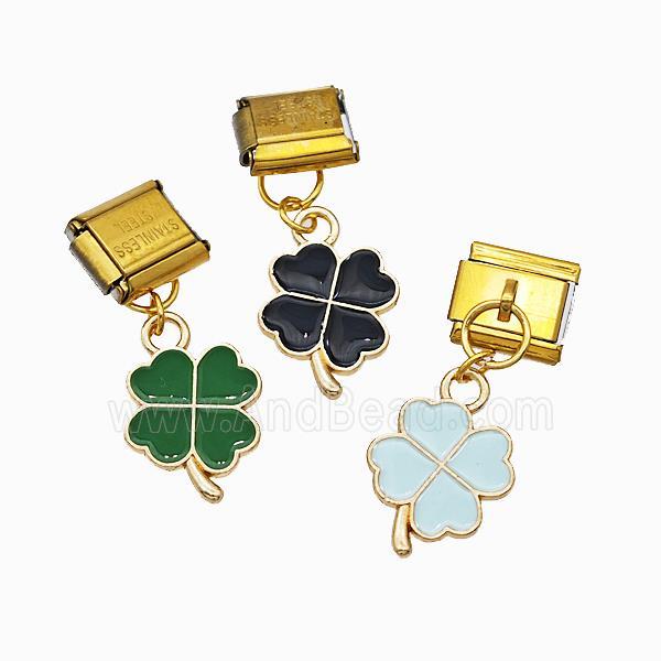 Stainless Steel Element For Module Bracelet With Copper Clover Pendant Painted Gold Plated Mixed