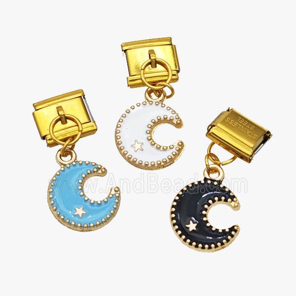 Stainless Steel Element For Module Bracelet With Copper Moon Pendant Enamel Gold Plated Mixed