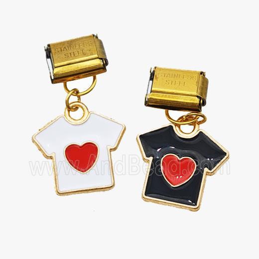 Stainless Steel Element For Module Bracelet With Copper T-Shirt Pendant Enamel Gold Plated Mixed