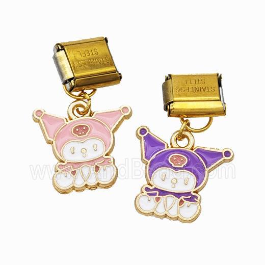 Stainless Steel Element For Module Bracelet With Copper Fairy Pendant Enamel Gold Plated Mixed
