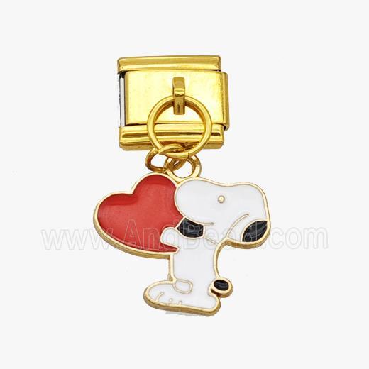 Stainless Steel Element For Module Bracelet With Copper Dog Heart Pendant Enamel Gold Plated