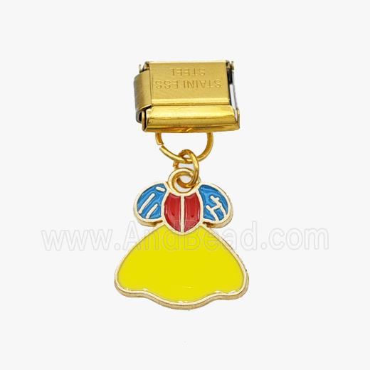 Stainless Steel Element For Module Bracelet With Copper Skirt Pendant Enamel Gold Plated