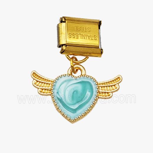 Stainless Steel Element For Module Bracelet With Copper Heart Wings Pendant Painted Gold Plated