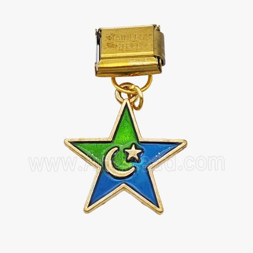 Stainless Steel Element For Module Bracelet With Copper Star Pendant Painted Gold Plated