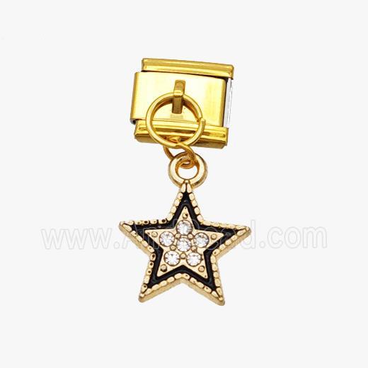 Stainless Steel Element For Module Bracelet With Copper Star Pendant Pave Zirconia Enamel Gold Plate