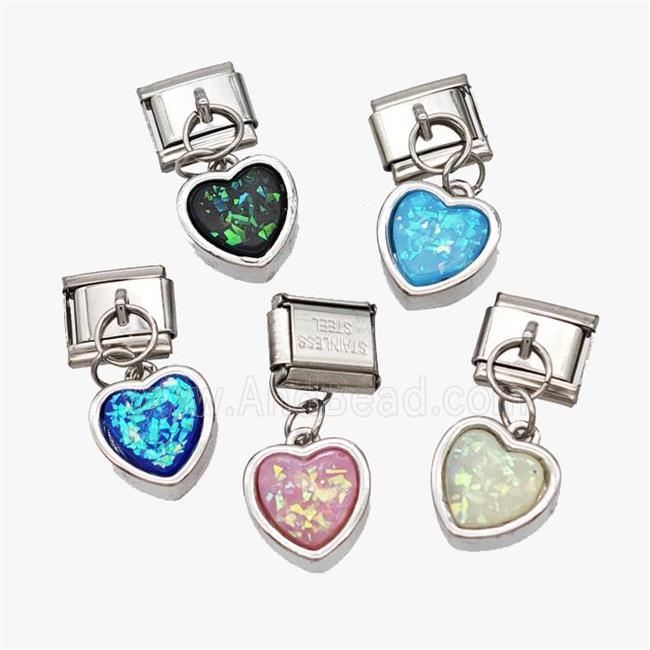 Raw Stainless Steel Element For Module Bracelet With Copper Heart Pendant Pave Fireopal Mixed