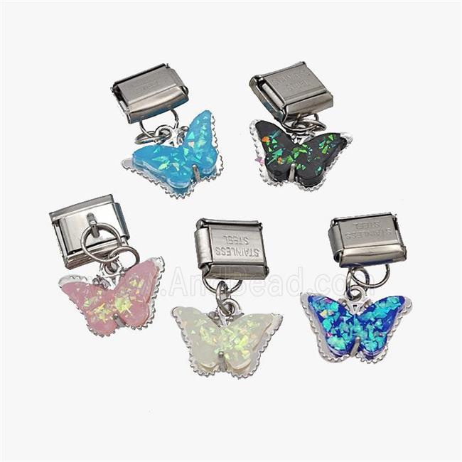 Raw Stainless Steel Element For Module Bracelet With Copper Butterfly Pendant Pave Fireopal Mixed