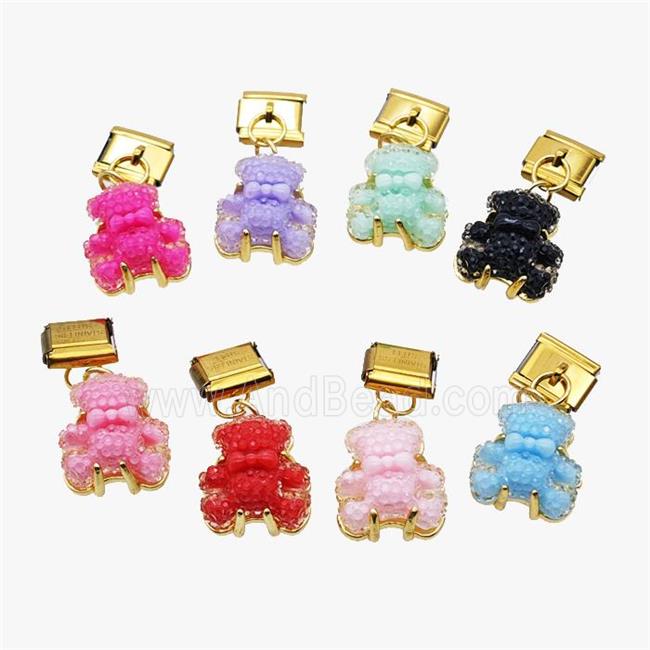 Stainless Steel Element For Module Bracelet With Resin Bear Pendant Gold Plated Mix