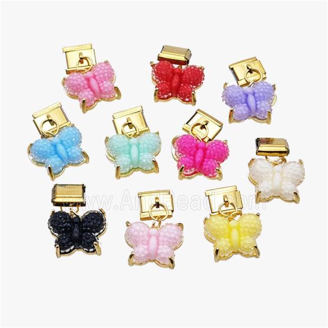 Stainless Steel Element For Module Bracelet With Resin Butterfly Pendant Gold Plated Mix