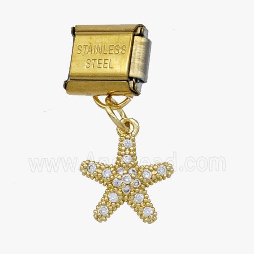 Stainless Steel Element For Module Bracelet With Copper Starfish Pendant Pave Zirconia Gold Plated