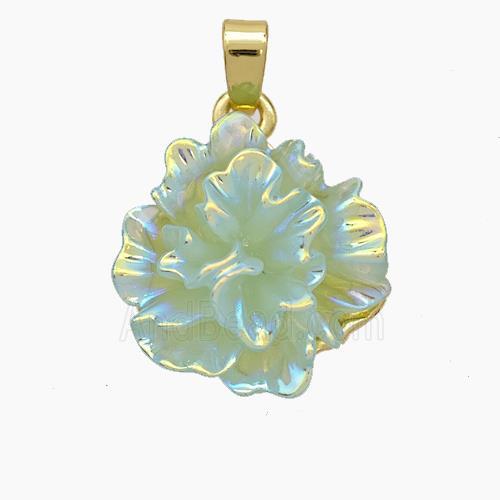 Resin Flower Pendant Green AB-Color Gold Plated