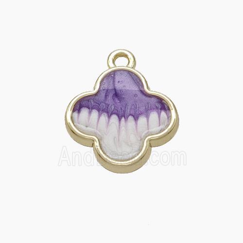Copper Clover Pendant Purple Painted Gold Plated