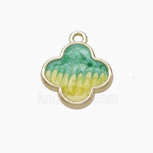 Copper Clover Pendant Greenyellow Painted Gold Plated