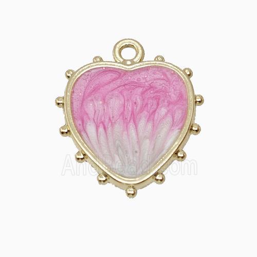 Copper Heart Pendant Pink Painted Gold Plated