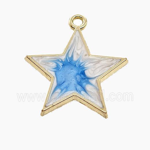 Copper Star Pendant Blue Painted Gold Plated