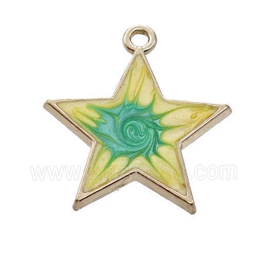 Copper Star Pendant Green Yellow Painted Gold Plated