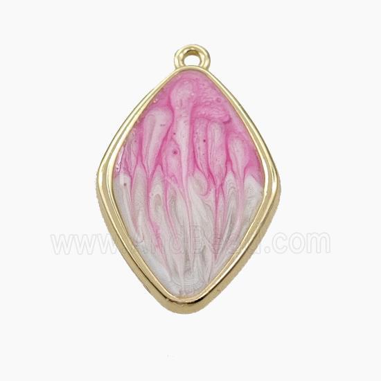 Copper Rhombus Pendant Pink Painted Gold Plated